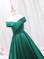 A-line Green Satin Sweetheart Corset Formal Dress, Green Long Evening Dress Corset Prom Dress outfits, Bridesmaides Dresses Fall