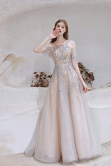 A-Line Heavily Beading Tulle Corset Prom Dresses outfit, Evening Dresses Cocktail