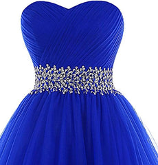 A Line Corset Homecoming Dresses,Sweetheart Short Tulle Beaded Waist Royal Blue Cocktail Dress outfit, Homecoming Dresses Red