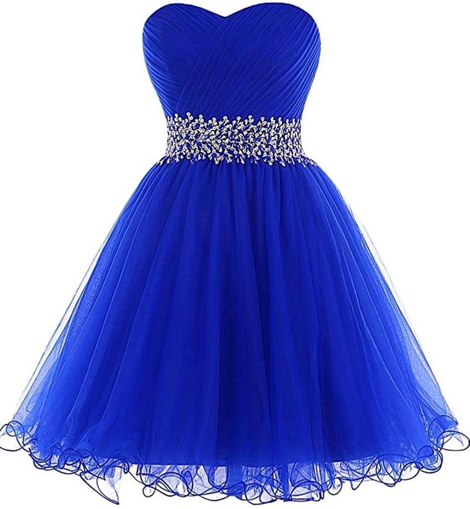 A Line Corset Homecoming Dresses,Sweetheart Short Tulle Beaded Waist Royal Blue Cocktail Dress outfit, Homecoming Dresses Freshman