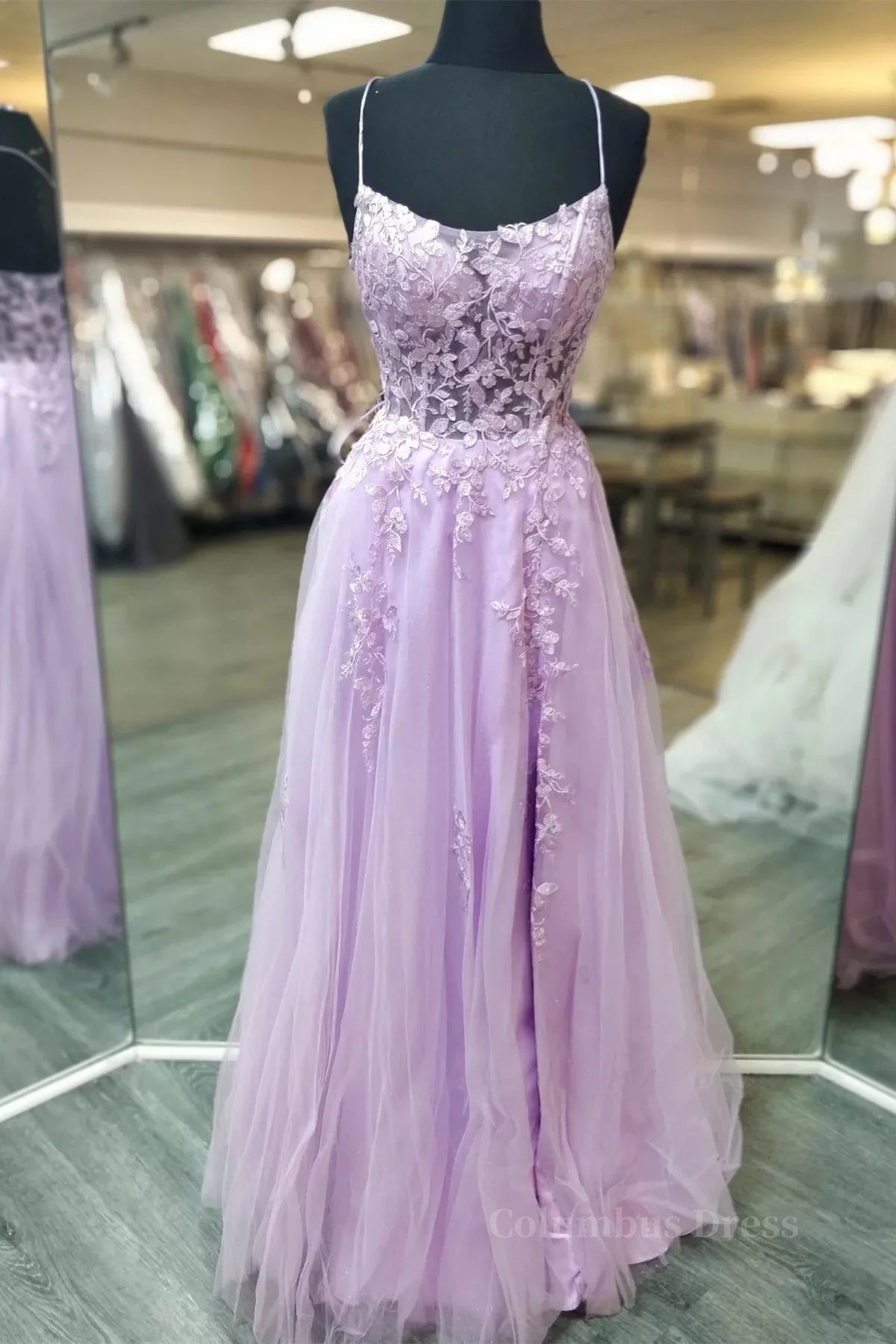 A Line Lavender Lace Long Corset Prom Dress, Lilac Lace Corset Formal Dress, Lavender Evening Dress outfit, Winter Wedding