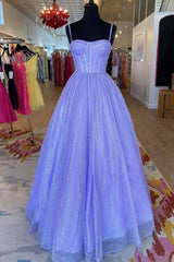 A-Line Lavender Shiny Tulle Corset Prom Dress, Long Spaghetti Strap Evening Dress outfit, Formal Dresses Truworths