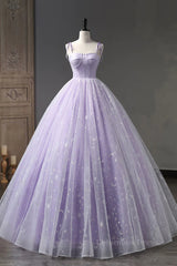 A Line Lilac Tulle Long Corset Prom Dresses, Lilac Long Corset Formal Evening Dresses outfit, Summer Wedding Guest Dress