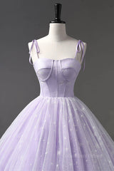 A Line Lilac Tulle Long Corset Prom Dresses, Lilac Long Corset Formal Evening Dresses outfit, Open Back Prom Dress