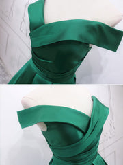 A-Line Off Shoulder Green Satin Long Corset Prom Dresses, Green Evening Dresses outfit, Prom Dresses 2032