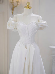 A-Line Off Shoulder Satin ivory Long Corset Prom Dress, Ivory Long Corset Bridesmaid Dress outfit, Evening Dresses Yde