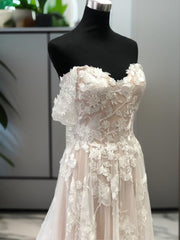 A-line Off-the-Shoulder Appliques Lace Court Train Tulle Corset Wedding Dress outfit, Wedding Dress Shop