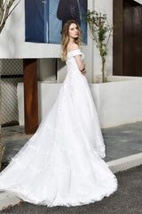 A-line Off the Shoulder Long Corset Wedding Dresses outfit, Wedding Dress With Color