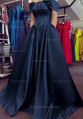 A-line Off-the-Shoulder Strapless Long/Floor-Length Satin Corset Prom Dress With Pleated Pockets Gowns, Party Dresses For Weddings