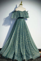 A-Line Off the Shoulder Tulle Long Corset Prom Dress, Green Evening Party Dress Outfits, Evening Dresses Gowns