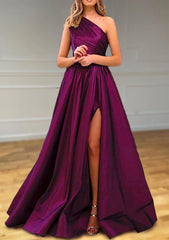 A-line One-Shoulder Satin Corset Prom Dress With Pleated Split outfit, Party Dress Short Tight