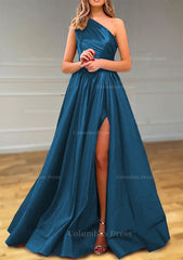 A-line One-Shoulder Satin Corset Prom Dress With Pleated Split outfit, Party Dress For Babies