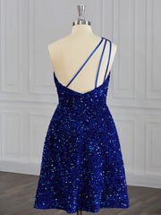 A-line One-Shoulder Sequin Short/Mini Velvet Sequins Dress Gowns, Prom Dresses Gowns