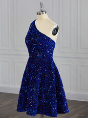 A-line One-Shoulder Sequin Short/Mini Velvet Sequins Dress Gowns, Prom Dress Gowns