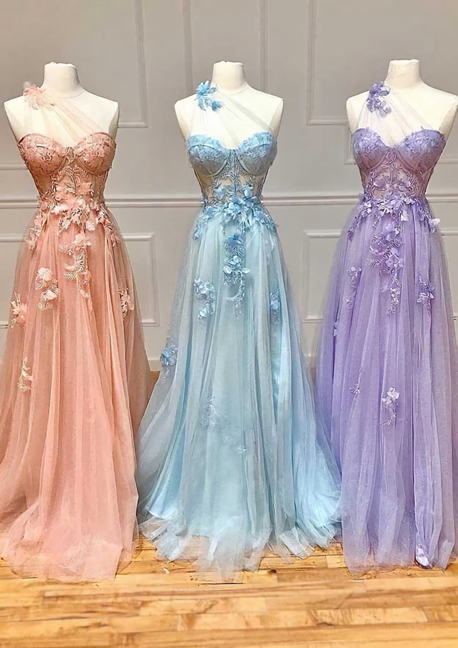 A-line One-Shoulder Sleeveless Long/Floor-Length Tulle Corset Prom Dress with Appliqued Split outfit, Prom Dresses For 12 Year Olds