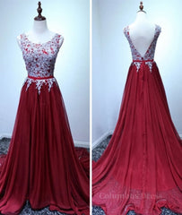 A Line Open Back Lace Burgundy Corset Prom Dresses, Burgundy Corset Formal Dresses outfit, Bridesmaids Dresses Colorful