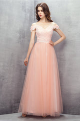 A-line Pink Off Shoulder Lace Corset Prom Dresses outfit, Party Dress For Over 76