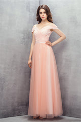 A-line Pink Off Shoulder Lace Corset Prom Dresses outfit, Party Outfit