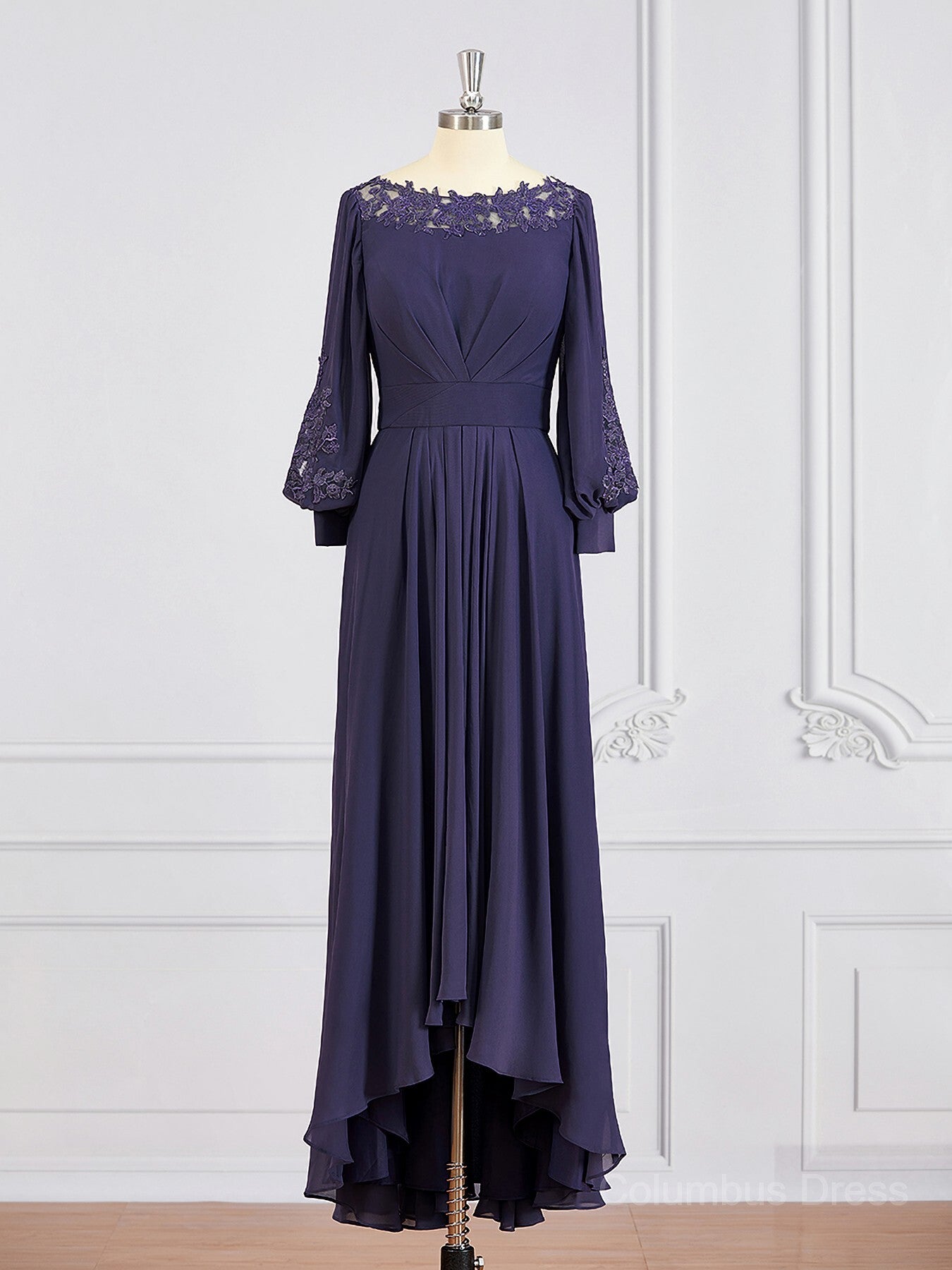 A-Line/Princess Bateau Asymmetrical Chiffon Mother of the Bride Dresses outfit, Prom Dresses Dark Blue