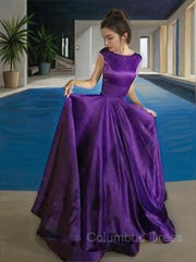 A-Line/Princess Bateau Floor-Length Satin Corset Prom Dresses With Ruffles Gowns, Bridesmaid Dresses Styles