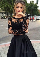 A-Line/Princess Full/Long Sleeve Bateau Long/Floor-Length Satin Corset Prom Dress With Appliqued Gowns, Prom Dress Different