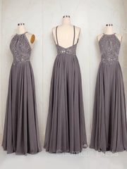 A-Line/Princess Halter Floor-Length Chiffon Corset Prom Dresses With Beading outfit, Party Dress Pinterest