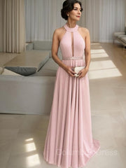 A-Line/Princess Halter Floor-Length Stretch Crepe Mother of the Bride Dresses With Ruffles Gowns, Party Dresses Glitter