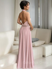 A-Line/Princess Halter Floor-Length Stretch Crepe Mother of the Bride Dresses With Ruffles Gowns, Party Dress Glitter