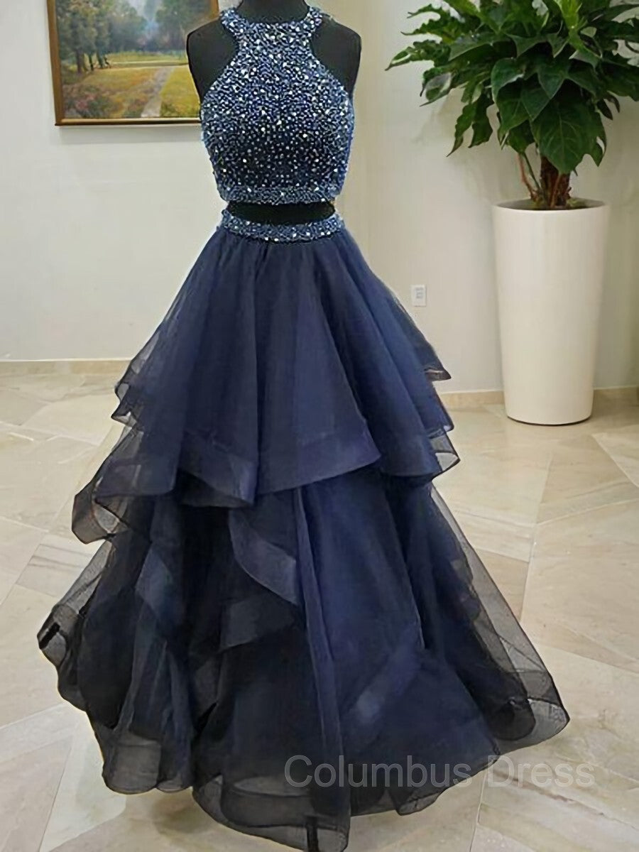 A-Line/Princess Halter Floor-Length Tulle Corset Prom Dresses outfit, Prom Dresses Tulle