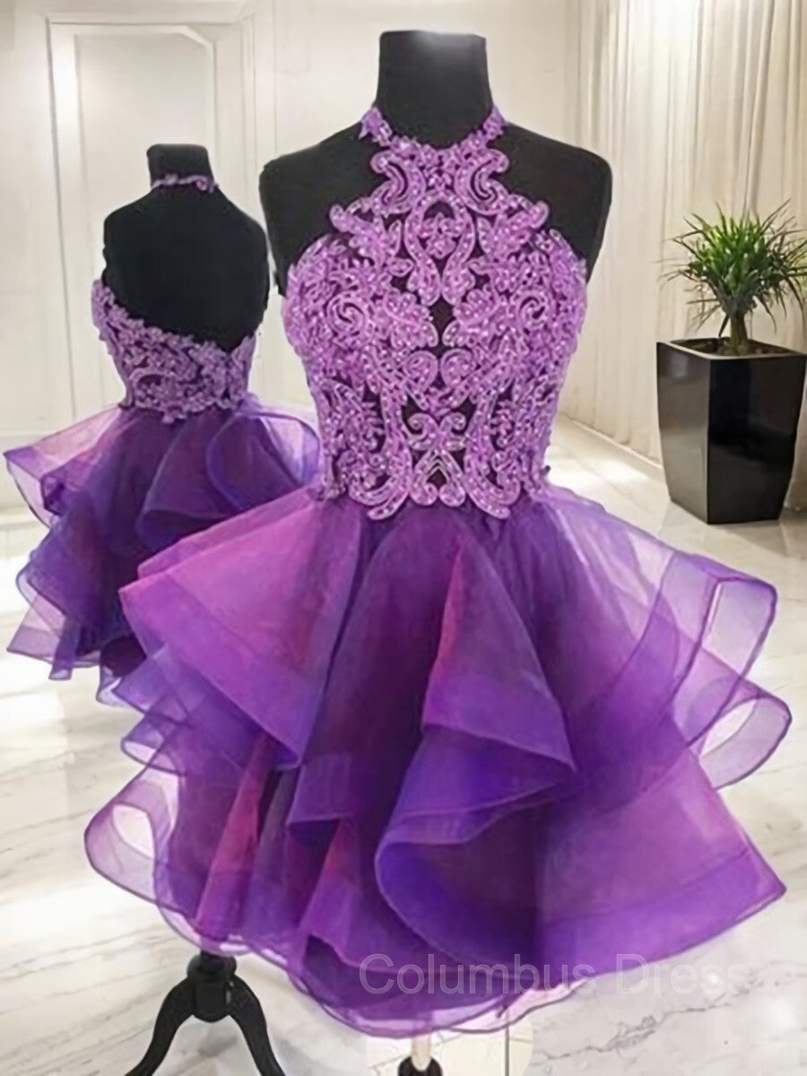 A-Line/Princess Halter Short/Mini Tulle Corset Homecoming Dresses outfit, Prom Dress Corset