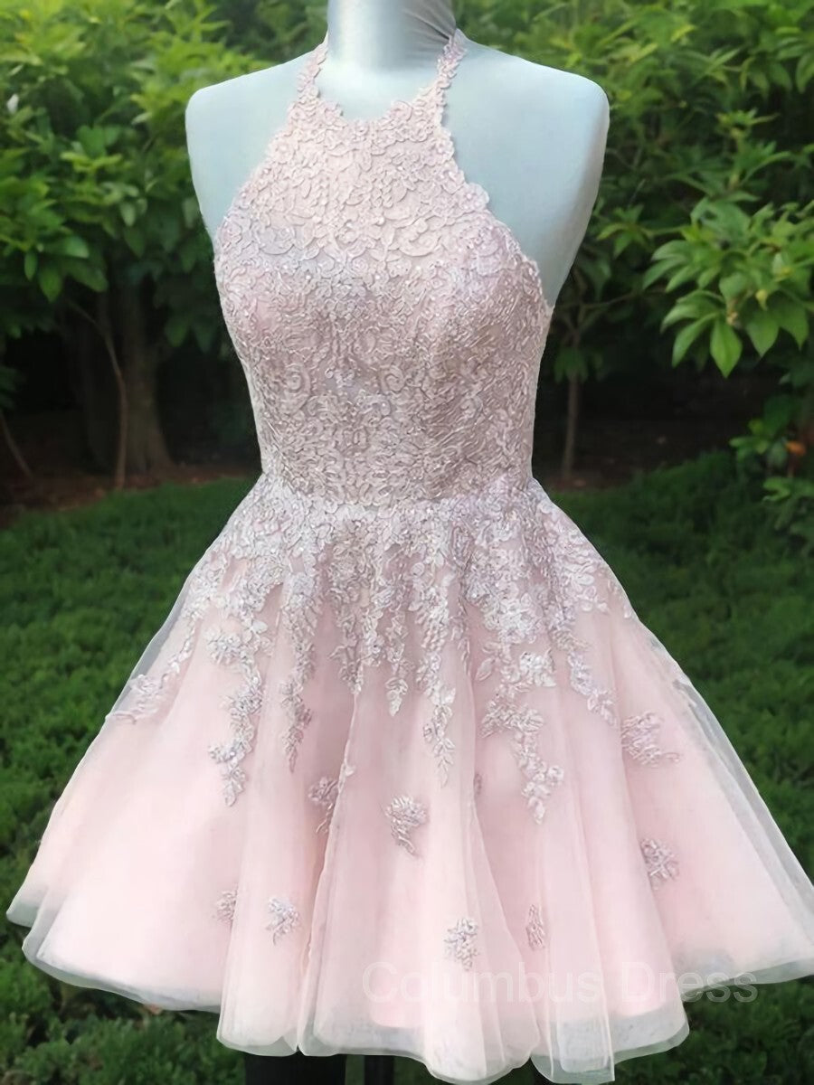 A-Line/Princess Halter Short/Mini Tulle Corset Homecoming Dresses With Appliques Lace outfit, Party Dresses Australia