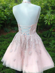 A-Line/Princess Halter Short/Mini Tulle Corset Homecoming Dresses With Appliques Lace outfit, Party Dress Australian
