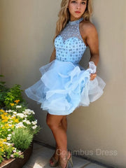 A-Line/Princess High Neck Short/Mini Tulle Corset Homecoming Dresses outfit, Bridesmaid Dresses Design