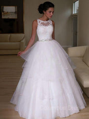 A-Line/Princess Jewel Floor-Length Organza Corset Wedding Dresses With Beading outfit, Wedding Dress Design