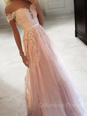 A-Line/Princess Off-the-Shoulder Floor-Length Tulle Corset Prom Dresses With Appliques Lace outfit, Bridesmaid Dress Trends
