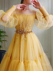 A-Line/Princess Off-the-Shoulder Floor-Length Tulle Corset Prom Dresses With Beading outfit, Formal Dresses For Wedding