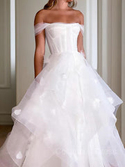 A-Line/Princess Off-the-Shoulder Floor-Length Tulle Corset Wedding Dresses outfit, Wedding Dress Shops Near Me