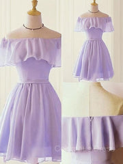A-Line/Princess Off-the-Shoulder Short/Mini Chiffon Corset Homecoming Dresses With Ruffles Gowns, Bridesmaids Dresses Summer