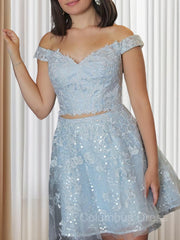 A-Line/Princess Off-the-Shoulder Short/Mini Lace Applique Corset Homecoming Dresses outfit, Bridesmaids Dress Chiffon