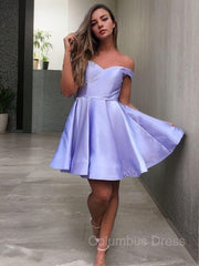 A-Line/Princess Off-the-Shoulder Short/Mini Satin Corset Homecoming Dresses With Ruffles Gowns, Homecoming Dress Sparkles