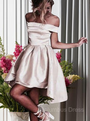 A-Line/Princess Off-the-Shoulder Short/Mini Silk like Satin Corset Homecoming Dresses outfit, Prom Dresses For Blondes