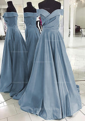 A-line/Princess Off-the-Shoulder Sleeveless Sweep Train Satin Corset Prom Dress outfits, Bridesmaids Dress Inspiration