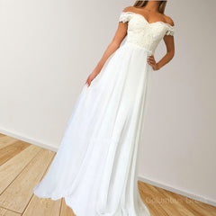 A-Line/Princess Off-the-Shoulder Sweep Train Chiffon Corset Prom Dresses With Appliques Lace outfit, Party Dresses Ideas