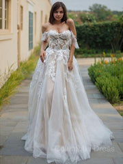 A-Line/Princess Off-the-Shoulder Sweep Train Lace Corset Wedding Dresses outfit, Wedding Dresses 2029 Trends