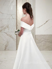 A-Line/Princess Off-the-Shoulder Sweep Train Satin Corset Wedding Dresses outfit, Wedding Dresses Budget