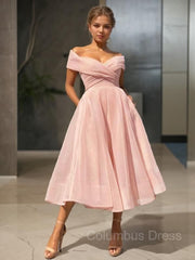 A-Line/Princess Off-the-Shoulder Tea-Length Corset Homecoming Dresses outfit, Bridesmaids Dresses Idea