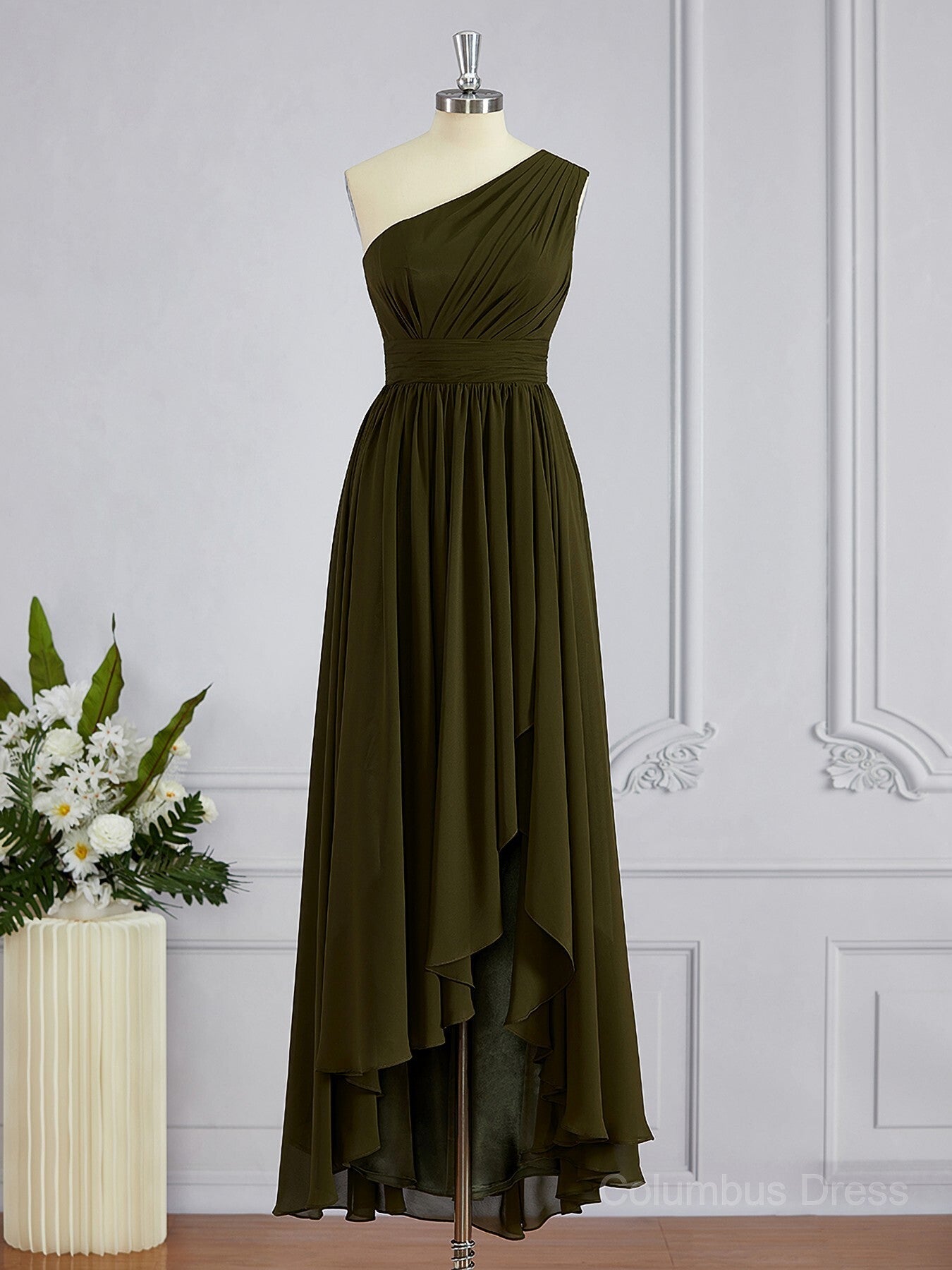 A-Line/Princess One-Shoulder Asymmetrical Chiffon Corset Bridesmaid Dresses with Pleated Gowns, Prom Dresses Designer