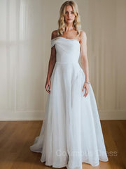 A-Line/Princess One-Shoulder Court Train Organza Corset Wedding Dresses outfit, Wedding Dress Modern