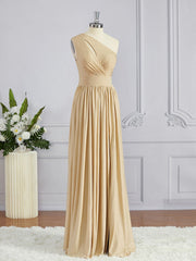 A-Line/Princess One-Shoulder Floor-Length Jersey Corset Bridesmaid Dresses with Leg Slit outfit, Prom Dress 2046