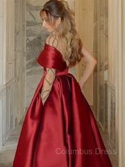 A-Line/Princess One-Shoulder Sweep Train Satin Corset Prom Dresses With Leg Slit outfit, Formal Dress Prom